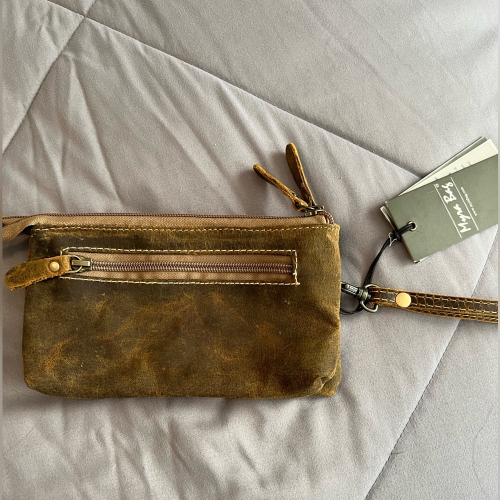 NWT Myra Faux Leather Wristlet Bag with Strap and Multiple Zippers